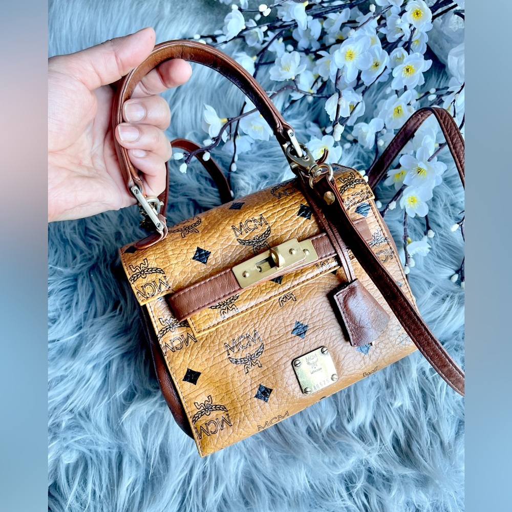 Authentic MCM congnac vintage mini crossbody bag ( NW430)